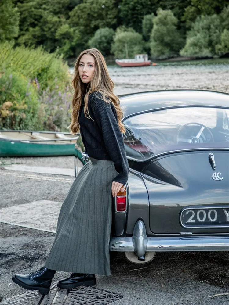 2022 Women Maxi Skirts Female Knitted Long Dress Solid Color Knitting Skirt XS-3XL Plus Size Woman Autumn Winter Skirts