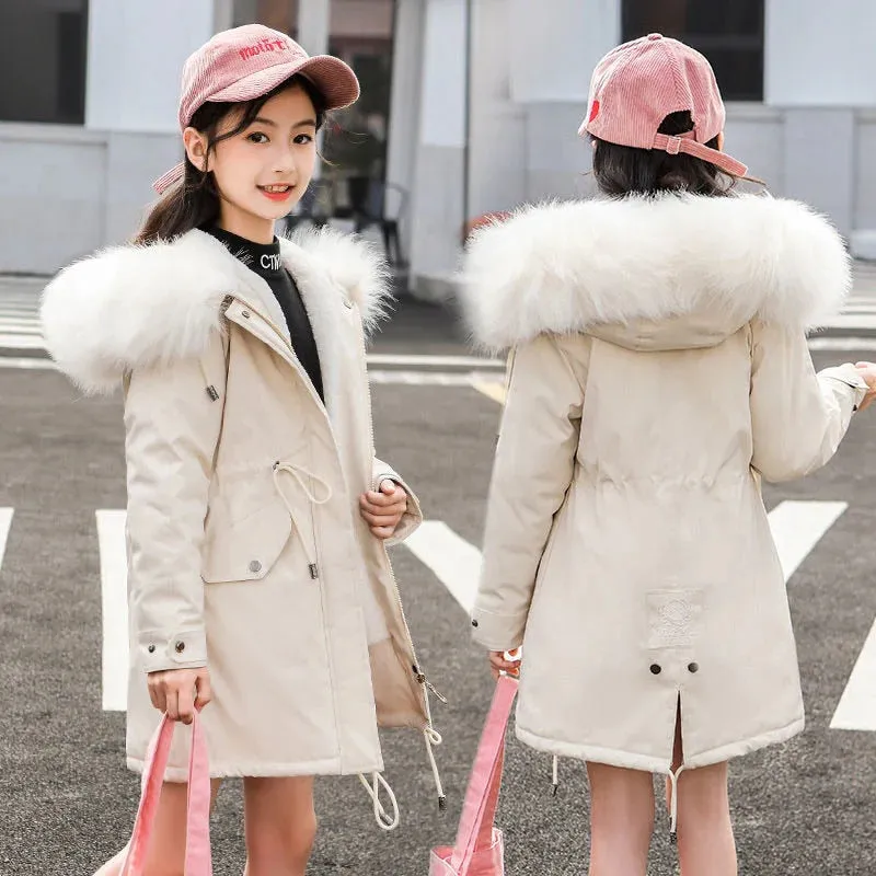 5-14 Years Girls Windbreaker Fur Collar Jacket