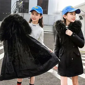 5-14 Years Girls Windbreaker Fur Collar Jacket