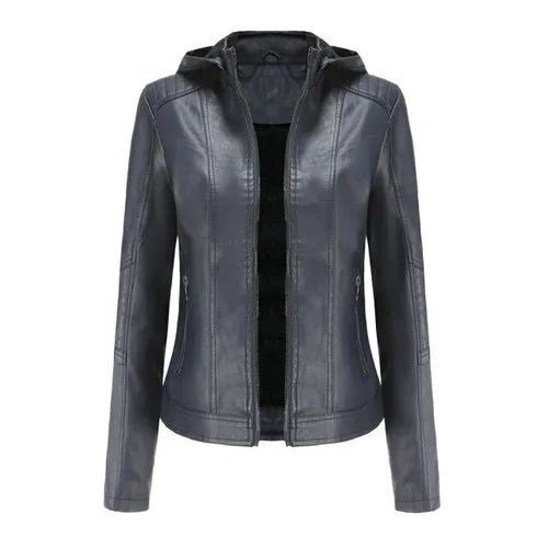 Autumn and winter women's Vogue polyester  detachable hooded leather