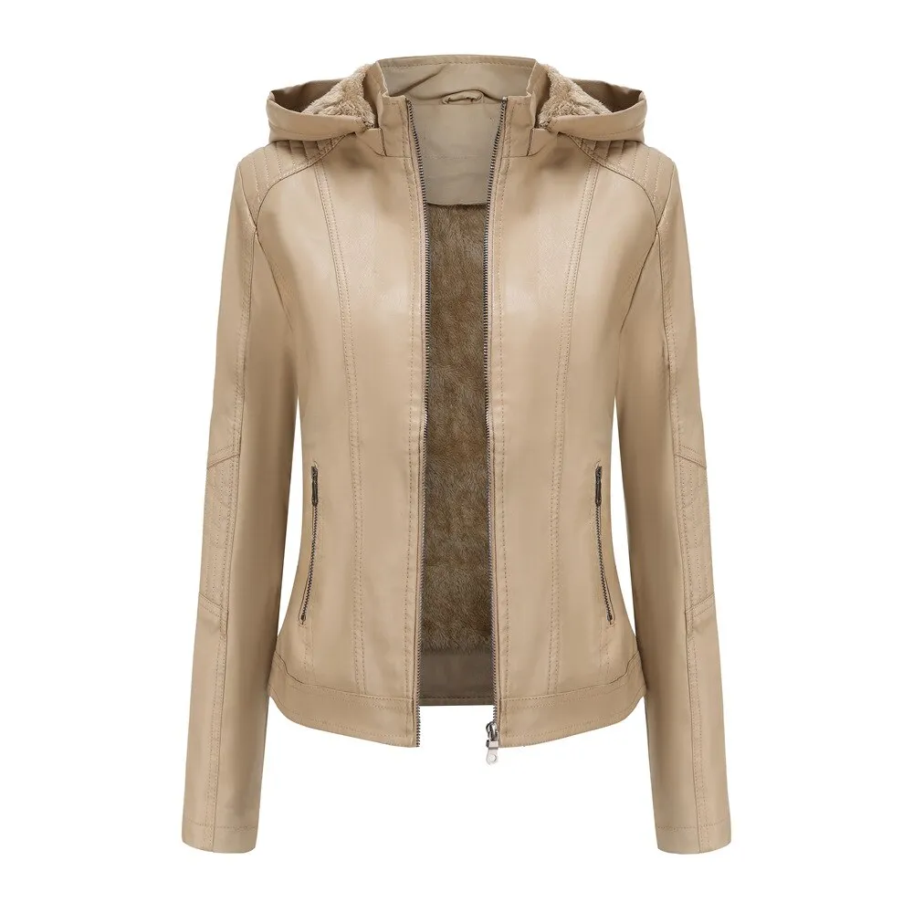 Autumn and winter women's Vogue polyester  detachable hooded leather