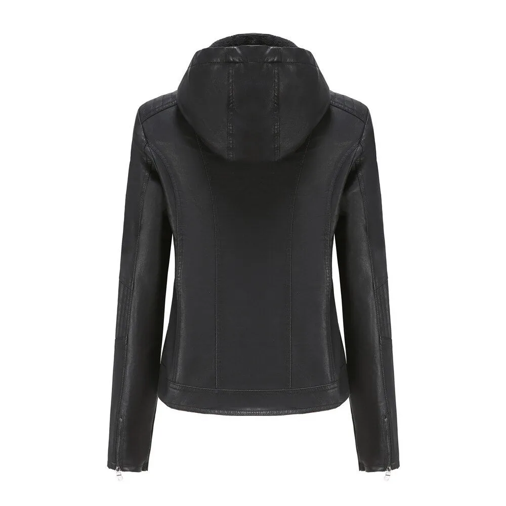 Autumn and winter women's Vogue polyester  detachable hooded leather