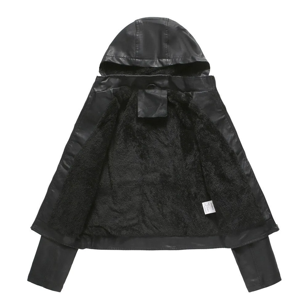 Autumn and winter women's Vogue polyester  detachable hooded leather