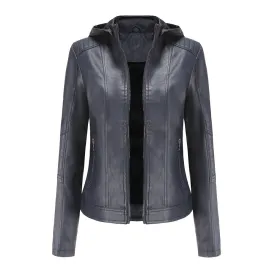 Autumn and winter women's Vogue polyester  detachable hooded leather