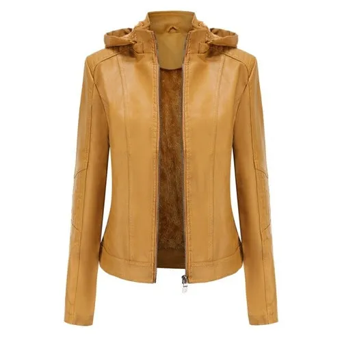 Autumn and winter women's Vogue polyester  detachable hooded leather