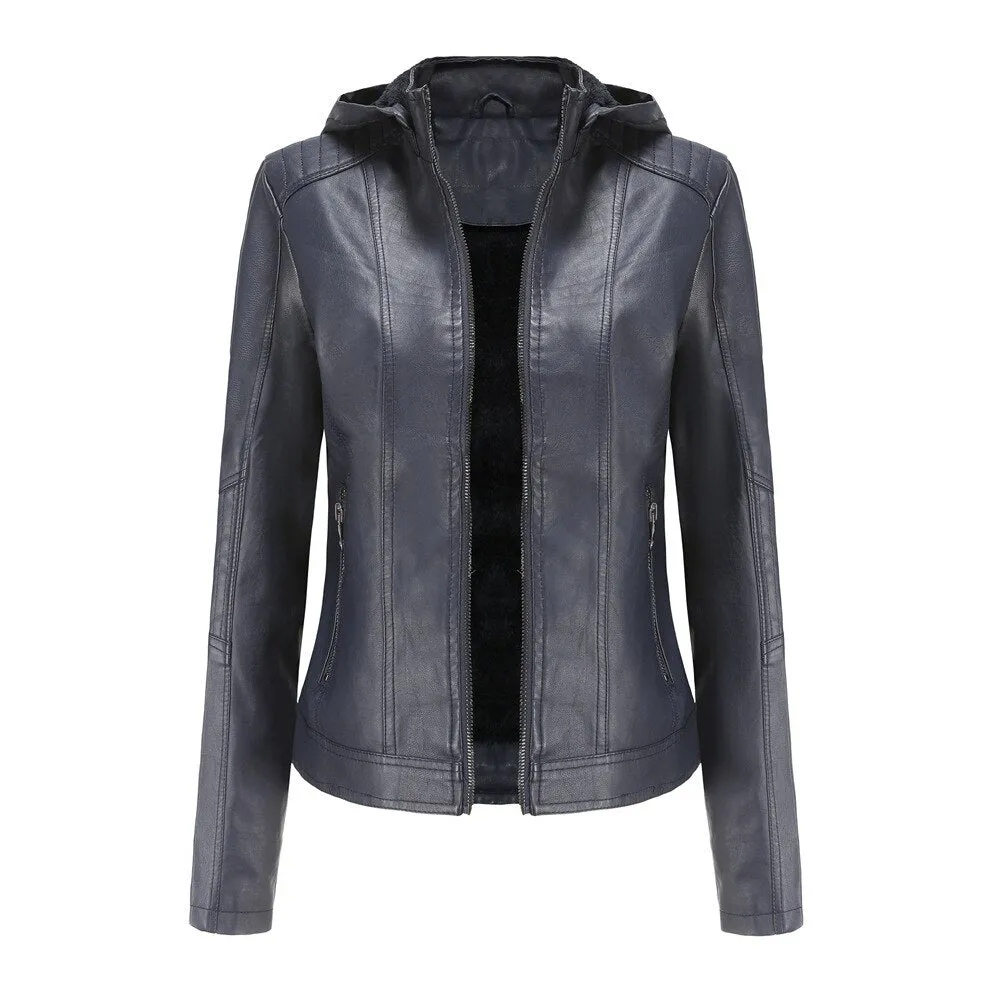 Autumn and winter women's Vogue polyester  detachable hooded leather