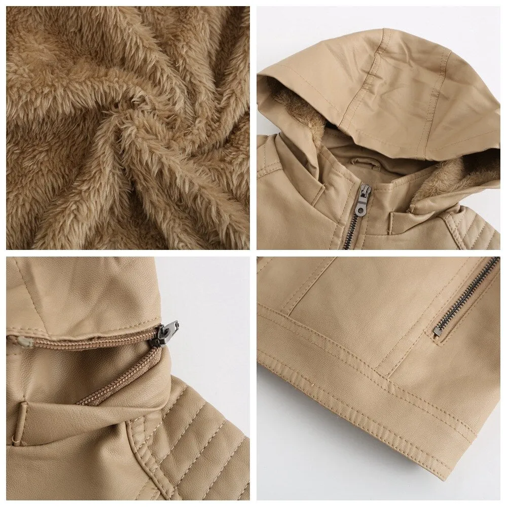 Autumn and winter women's Vogue polyester  detachable hooded leather