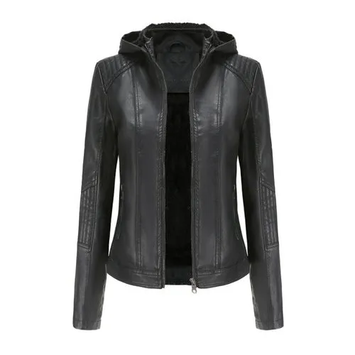Autumn and winter women's Vogue polyester  detachable hooded leather
