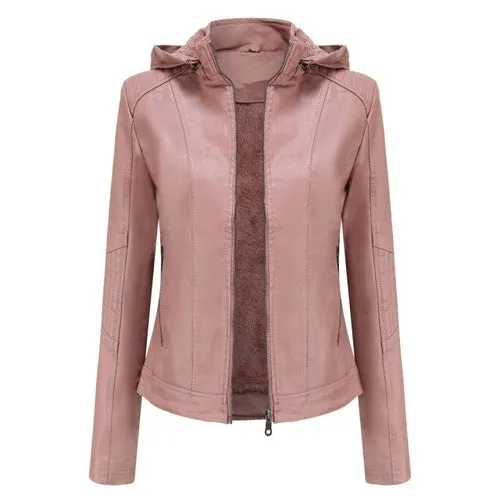 Autumn and winter women's Vogue polyester  detachable hooded leather