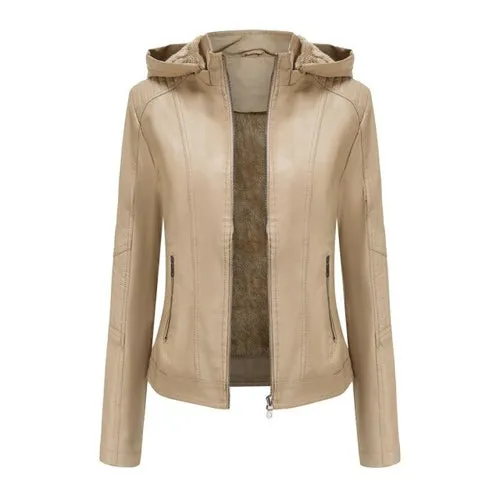 Autumn and winter women's Vogue polyester  detachable hooded leather