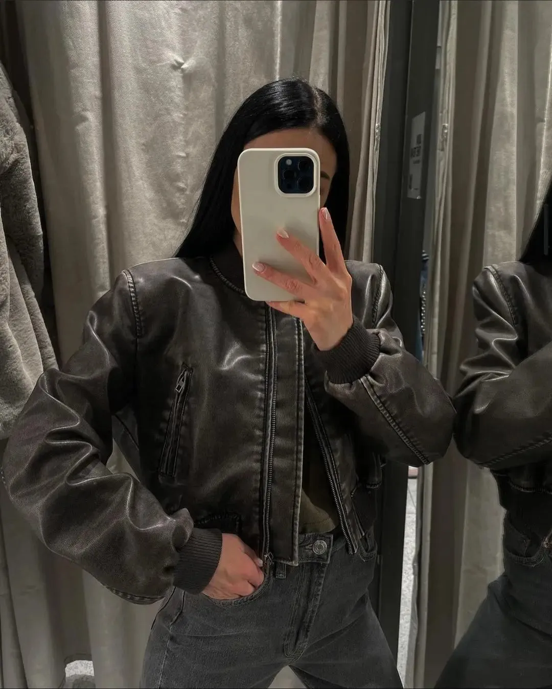 Back To School Joskaa Women Washed Leather Loose Jacket Vintage Stand Collar Gradient Zipper Short Coat Spring Lady Locomotive Style Chic Coat