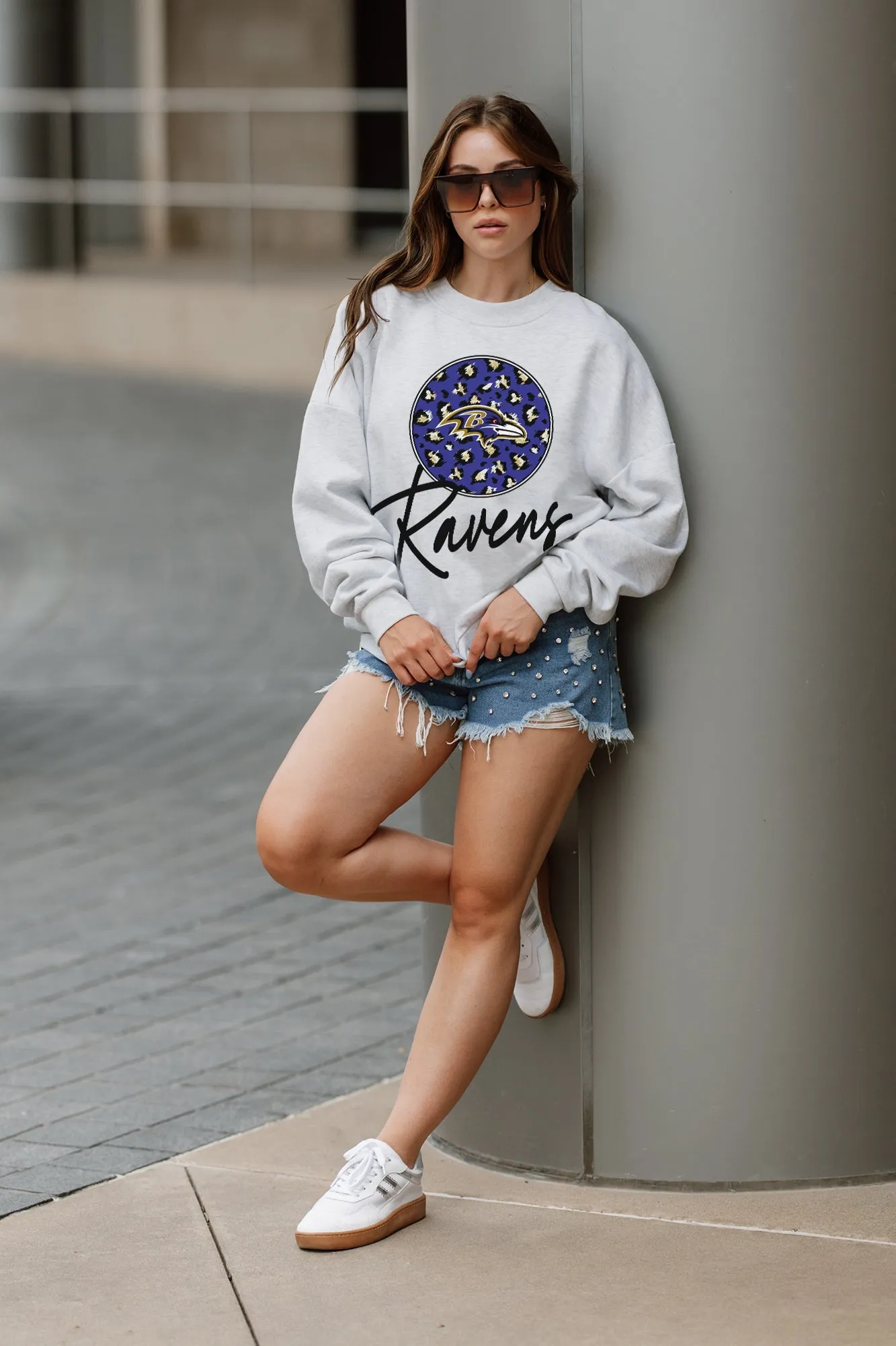 BALTIMORE RAVENS GOING WILD PREMIUM FLEECE DROP SHOULDER CREWNECK PULLOVER