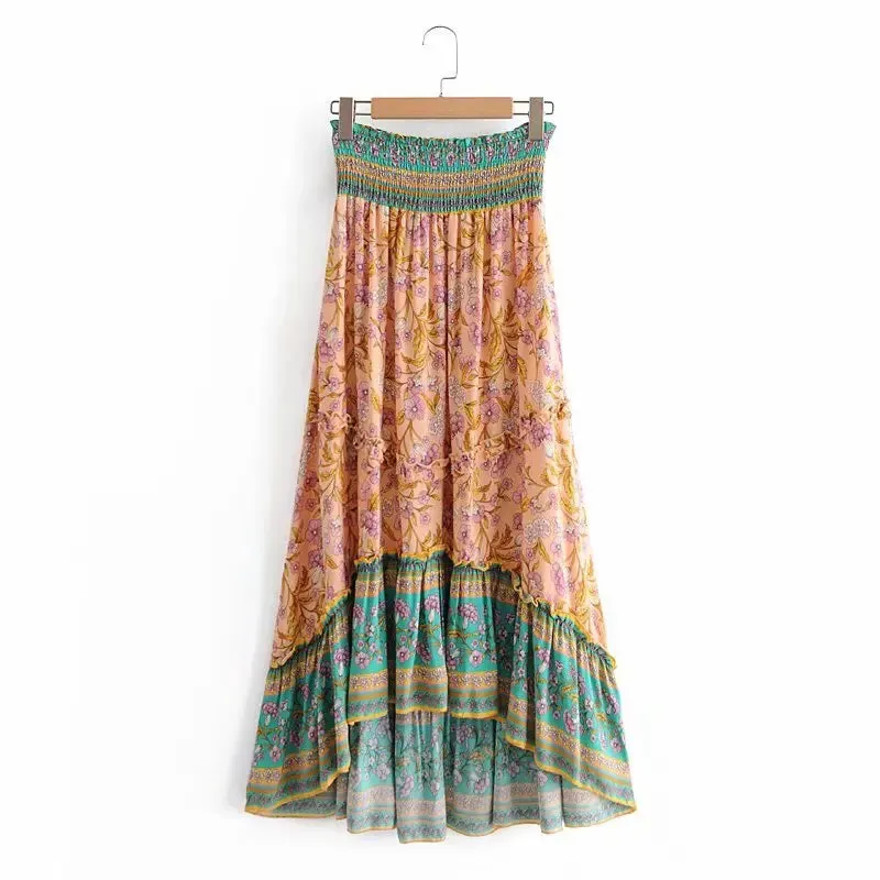 Boho Fashion Vintage  Bohemian Floral Peacock Print Skirt
