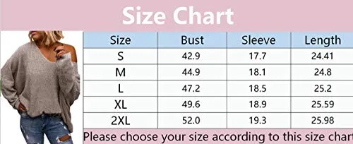 BZB Women's V Neck Long Sleeve Knit Loose Oversized Pullover Sweater Top