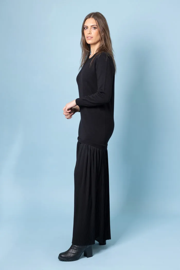 Coco Knit Pleated Dress Black
