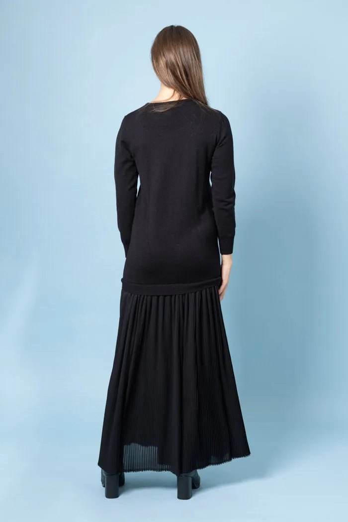 Coco Knit Pleated Dress Black
