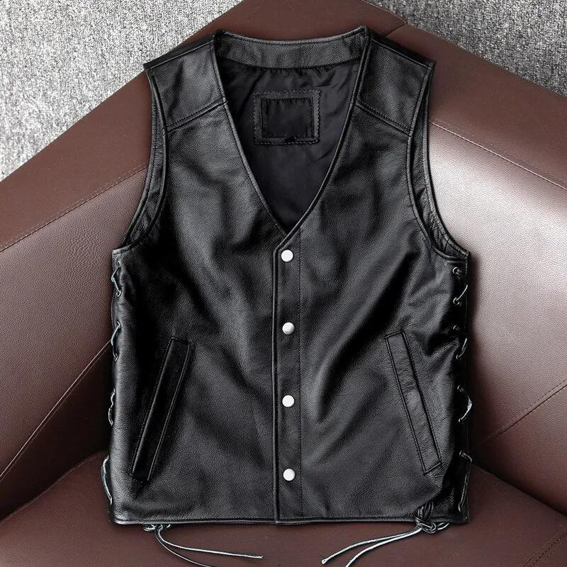 Cowhide Men's Genuine Leather Jacket Leather Vest