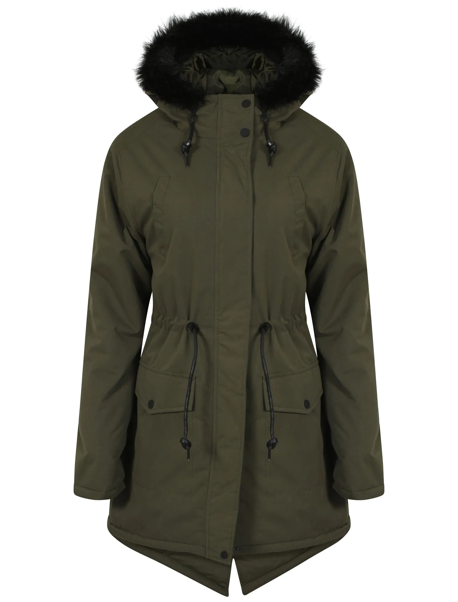 Dinah Fur Trim Hooded Parka Jacket in Khaki - Tokyo Laundry