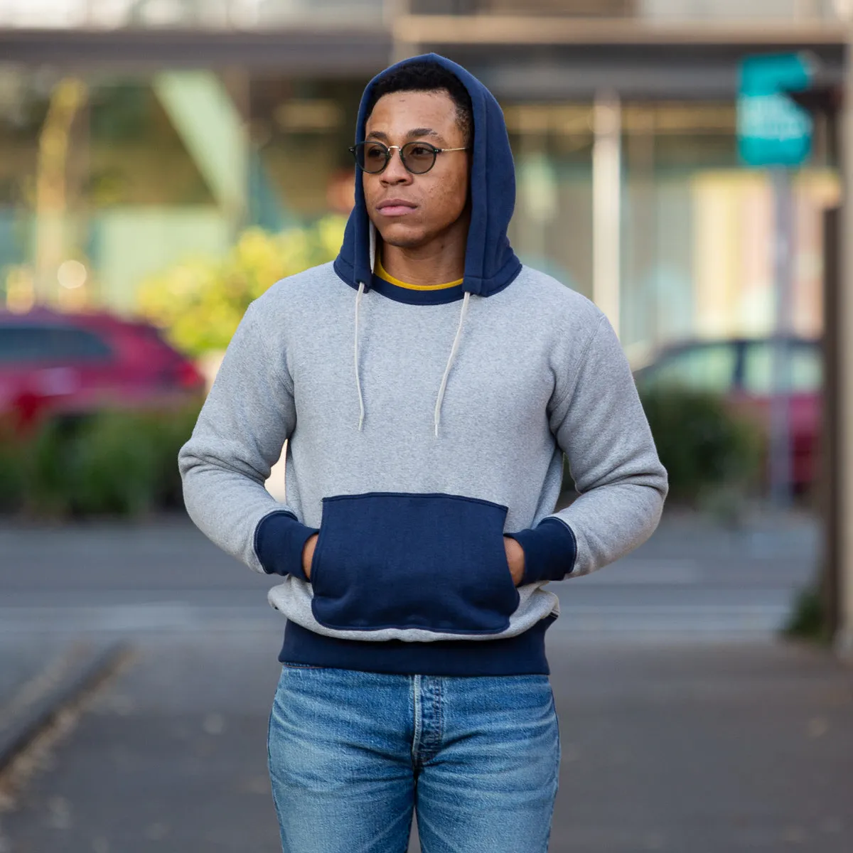 Double Face After-Hooded Sweatshirt - Gray/Navy