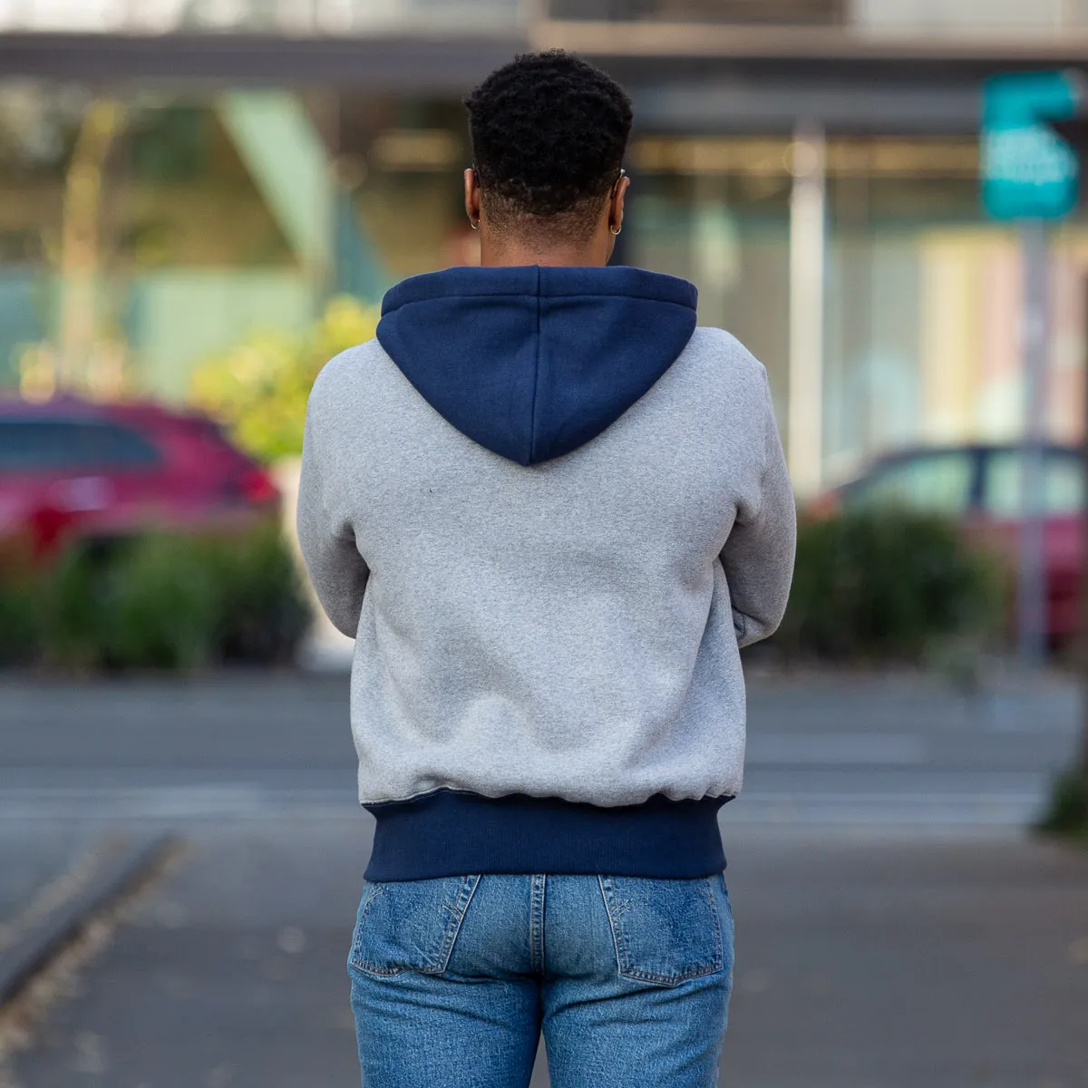 Double Face After-Hooded Sweatshirt - Gray/Navy