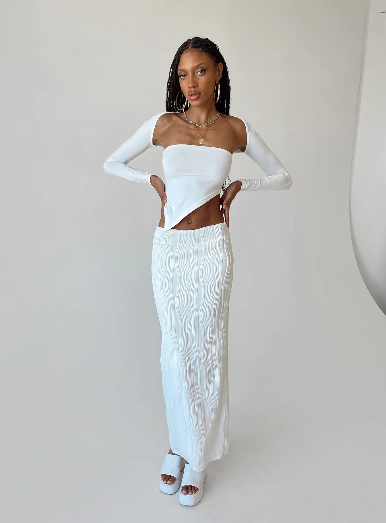 Echo Low Waist Knitted Maxi Skirt White