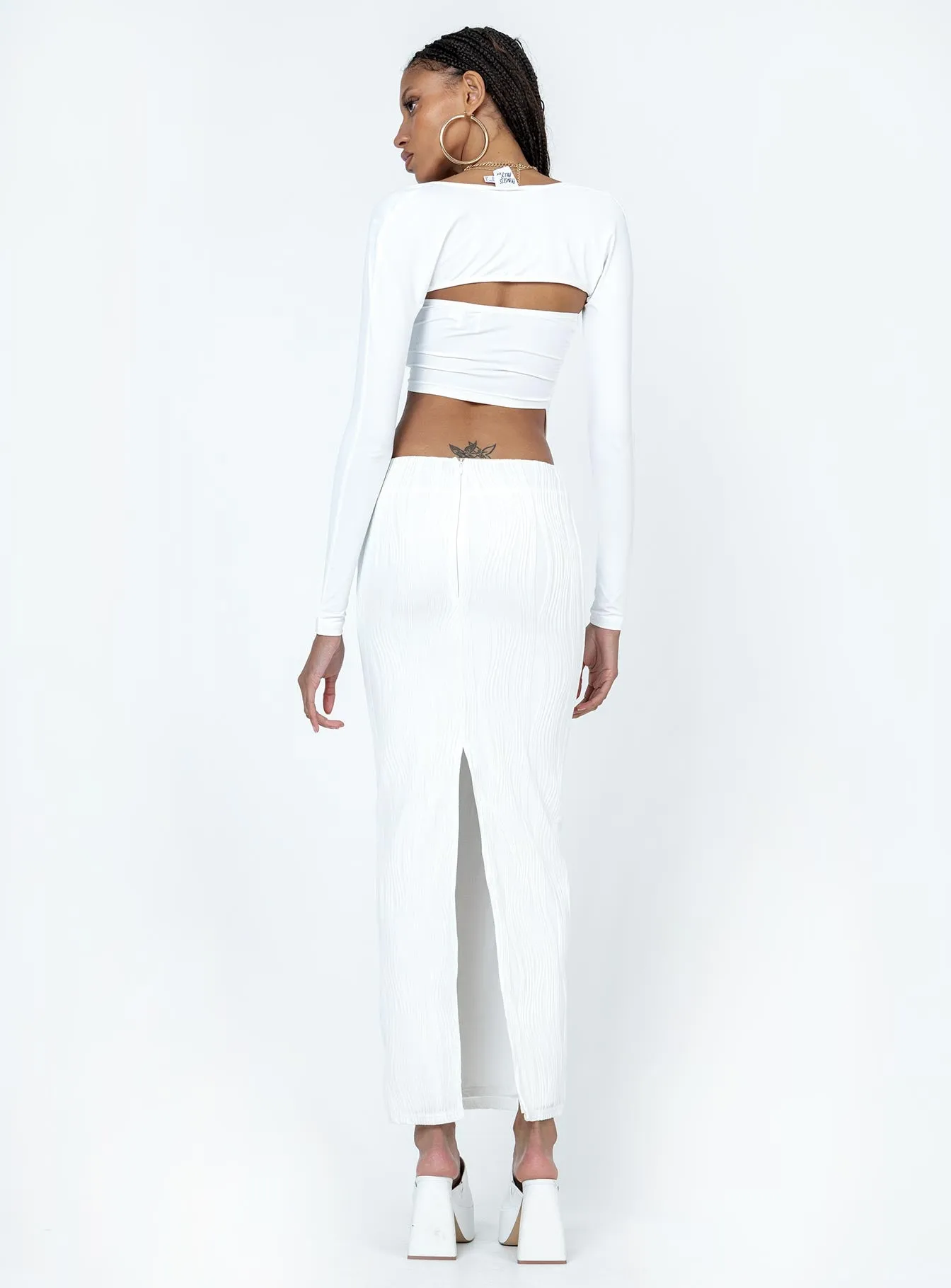 Echo Low Waist Knitted Maxi Skirt White