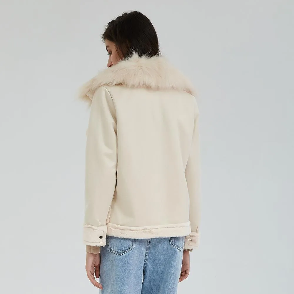 FashionSierra - Winter Suede Leather Lamb Wool Jacket