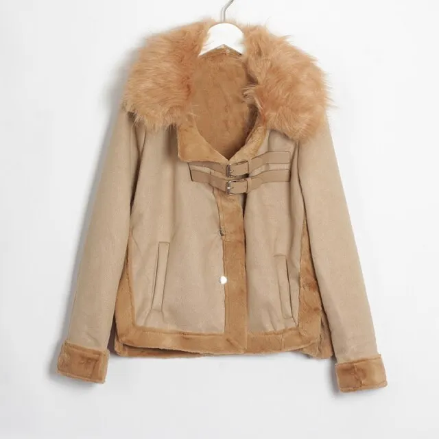FashionSierra - Winter Suede Leather Lamb Wool Jacket
