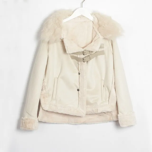 FashionSierra - Winter Suede Leather Lamb Wool Jacket