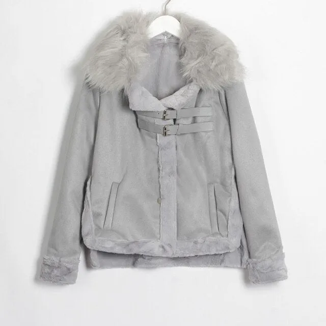 FashionSierra - Winter Suede Leather Lamb Wool Jacket