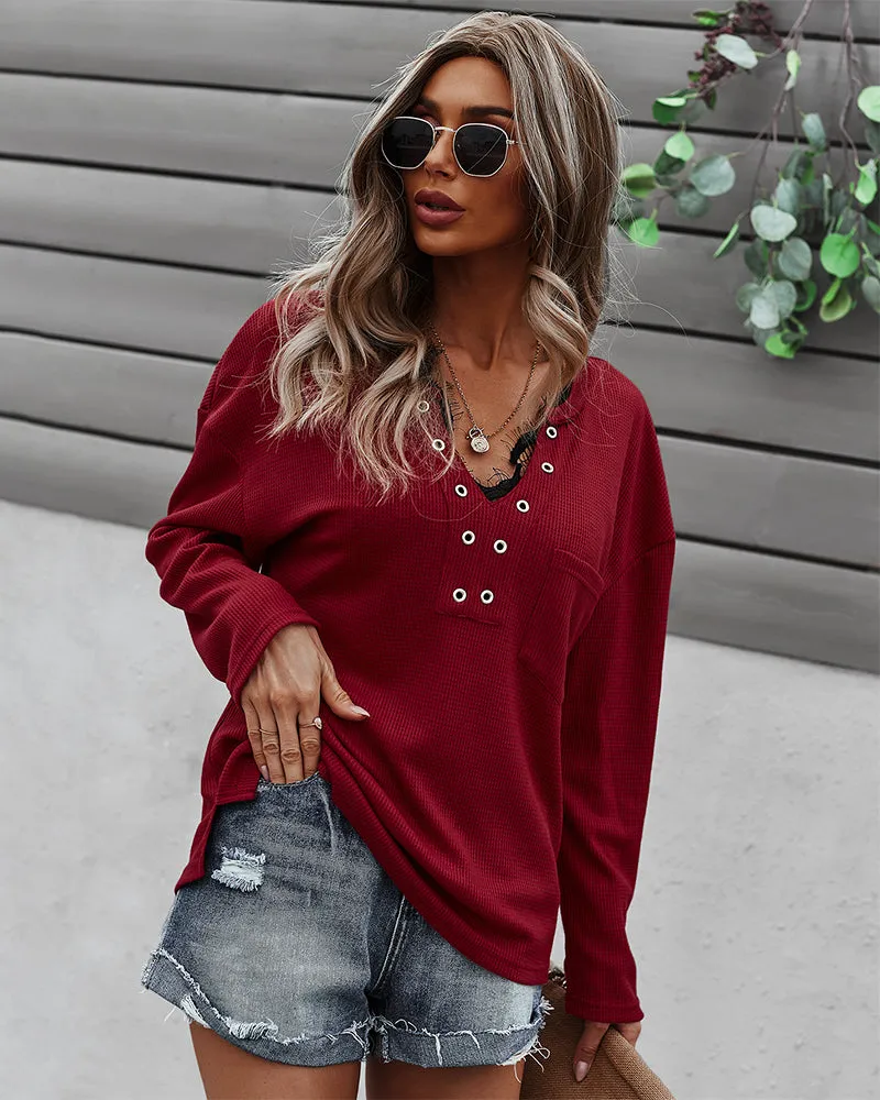 Faux Button Placket Sweater