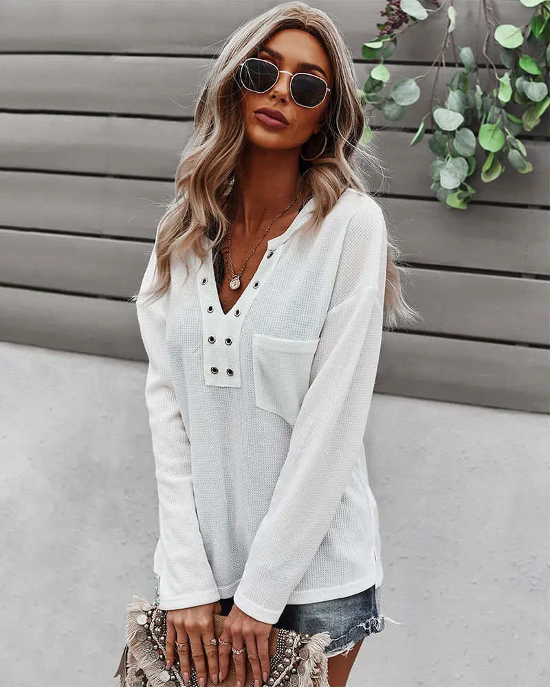 Faux Button Placket Sweater