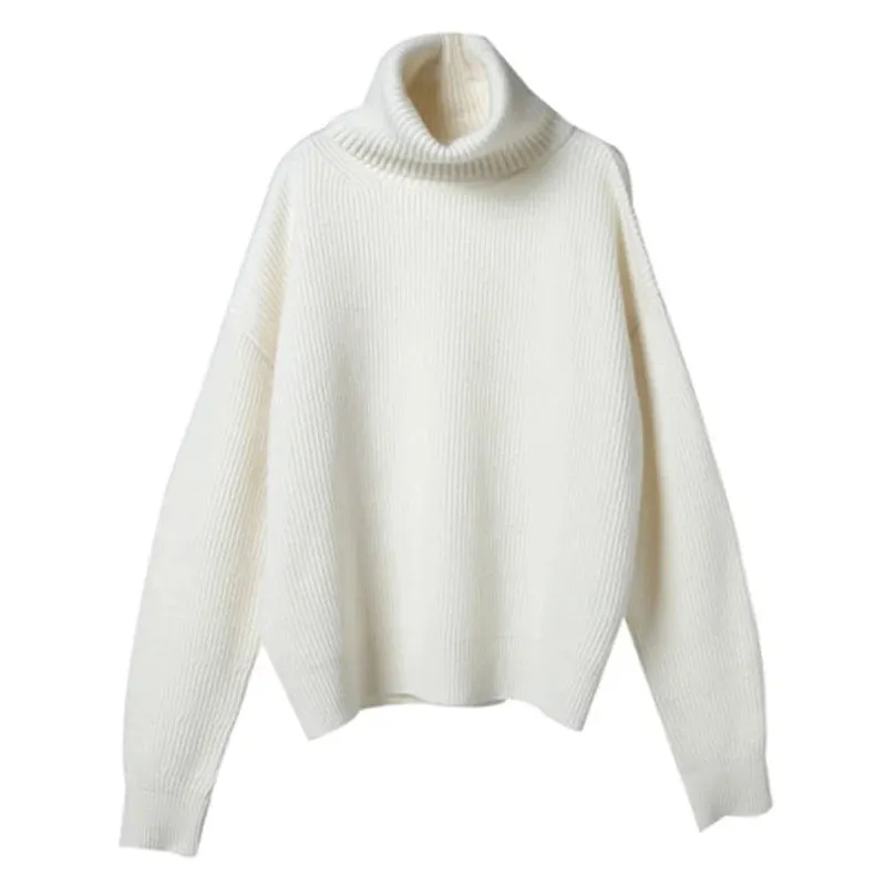 Flytonn-DY Wool Women's Sweater Autumn Winter Warm Turtlenecks Casual Loose Oversized Lady Sweaters Knitted Pullover Top Pull Femme
