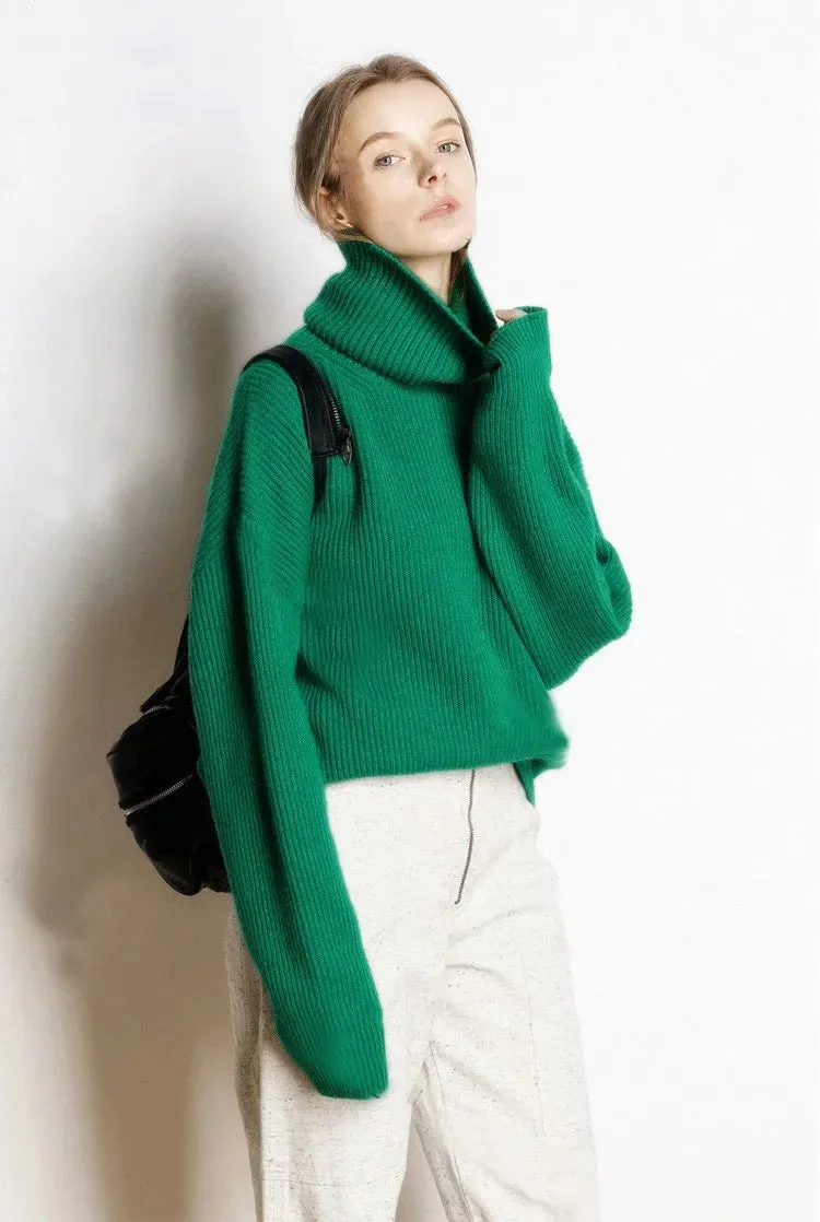 Flytonn-DY Wool Women's Sweater Autumn Winter Warm Turtlenecks Casual Loose Oversized Lady Sweaters Knitted Pullover Top Pull Femme