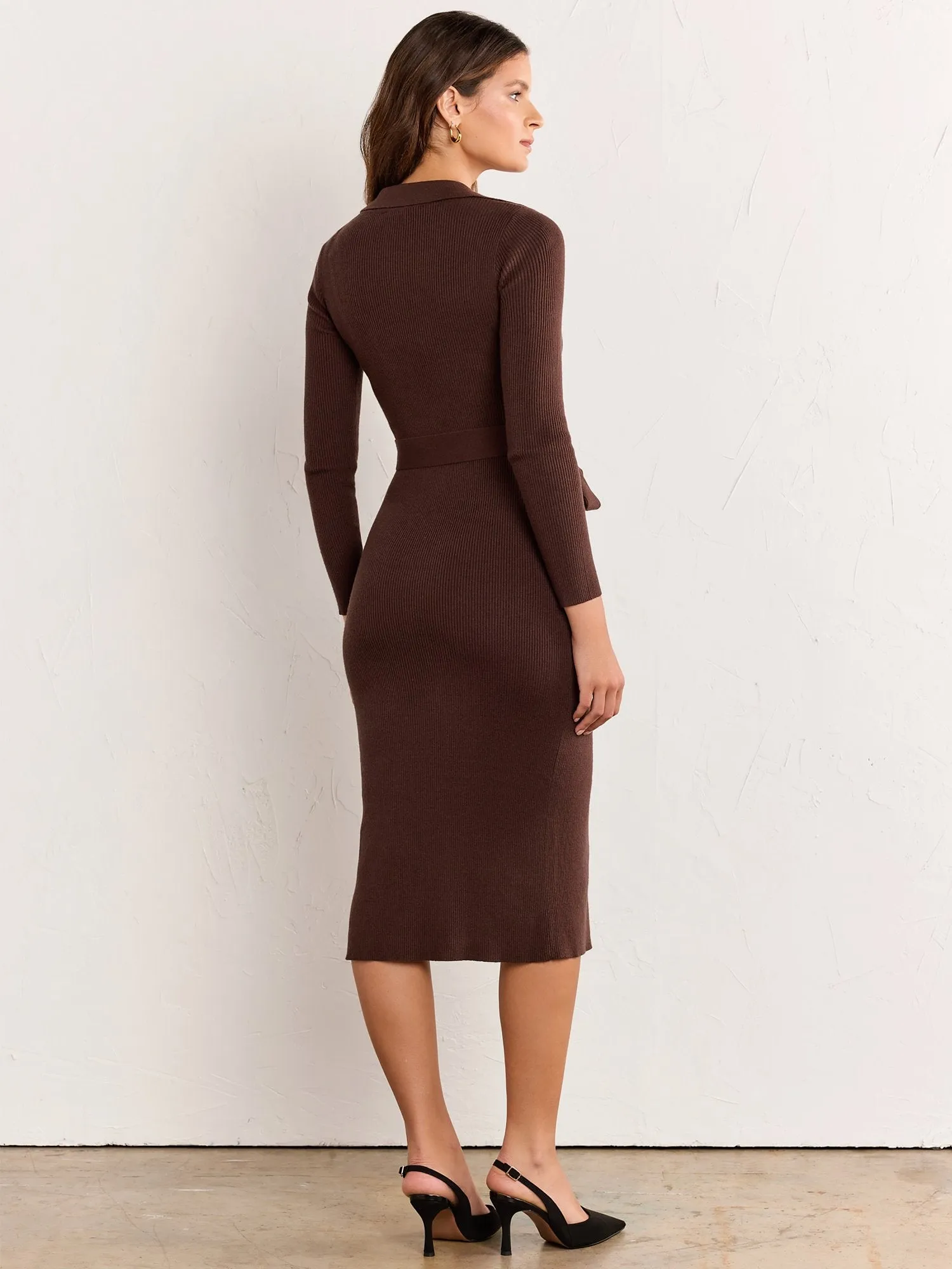 Fore Collection Ribbed Long Sleeve Belted Sweater Dress - Brands We Love