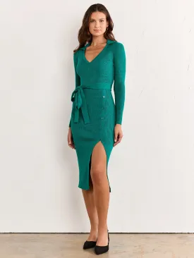 Fore Collection Ribbed Long Sleeve Belted Sweater Dress - Brands We Love