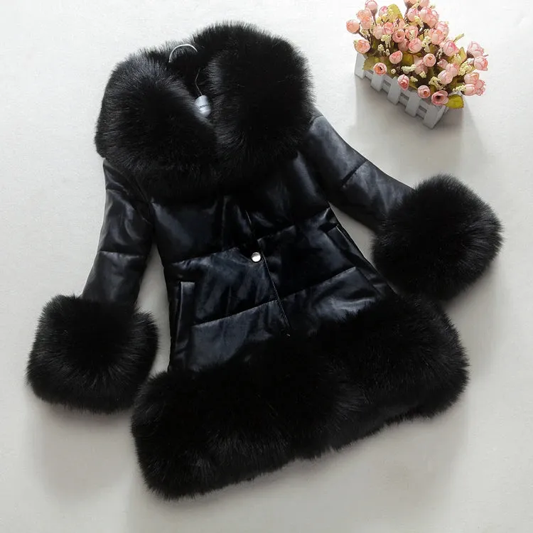 Girl  Sweet Jacket Thicken Warm Long Waterproof Fur Jacket