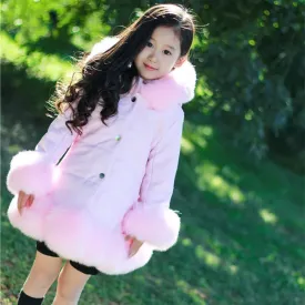 Girl  Sweet Jacket Thicken Warm Long Waterproof Fur Jacket