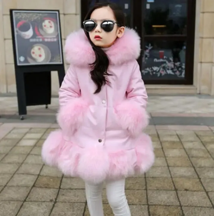 Girl  Sweet Jacket Thicken Warm Long Waterproof Fur Jacket