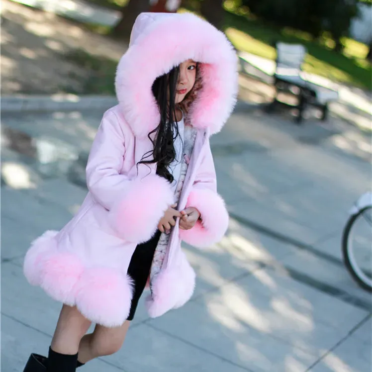 Girl  Sweet Jacket Thicken Warm Long Waterproof Fur Jacket