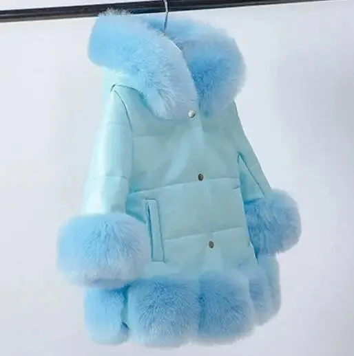 Girl  Sweet Jacket Thicken Warm Long Waterproof Fur Jacket