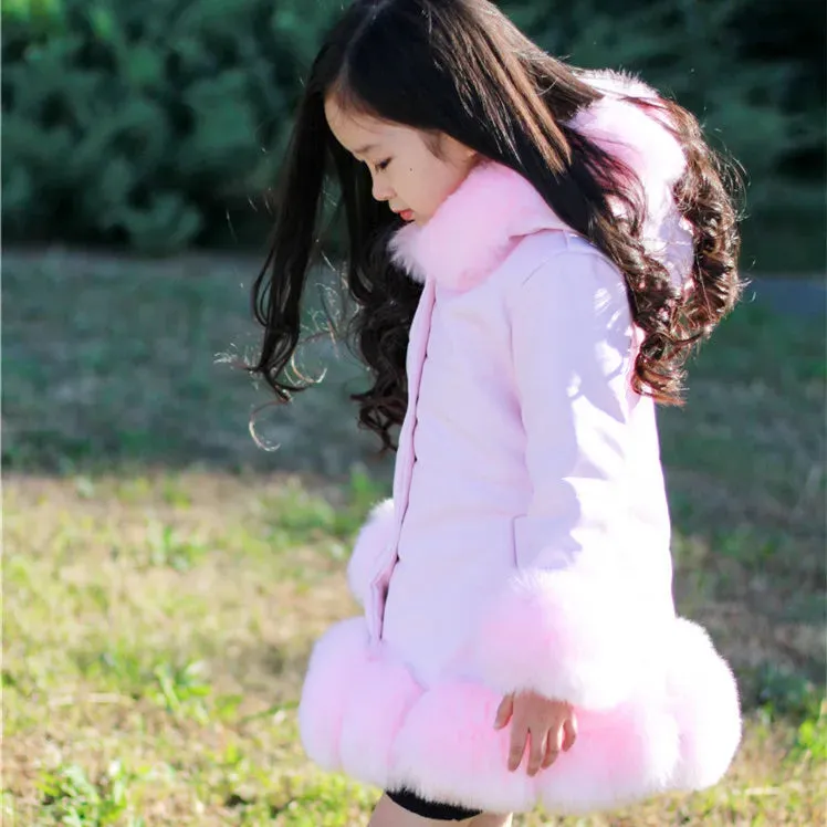 Girl  Sweet Jacket Thicken Warm Long Waterproof Fur Jacket