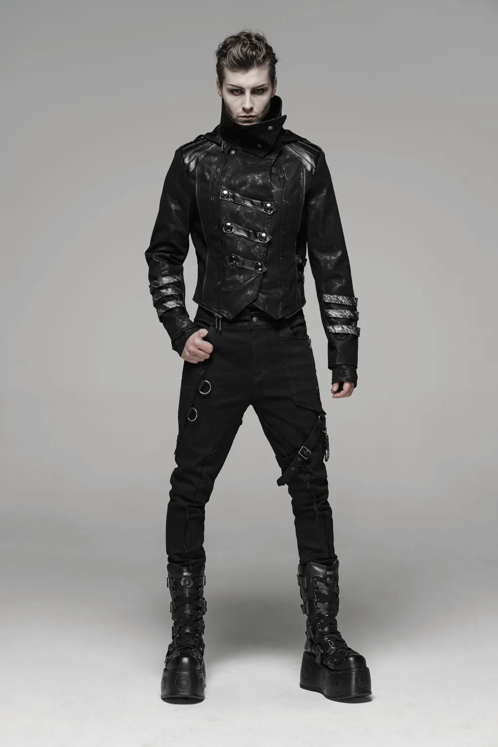 Gothic Style Hooded Longline Coat with Buckles