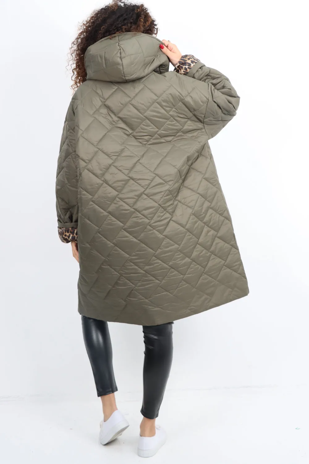 Italian  Hooded Longsleeve Leopard Lined Quilted Padded Jacket
