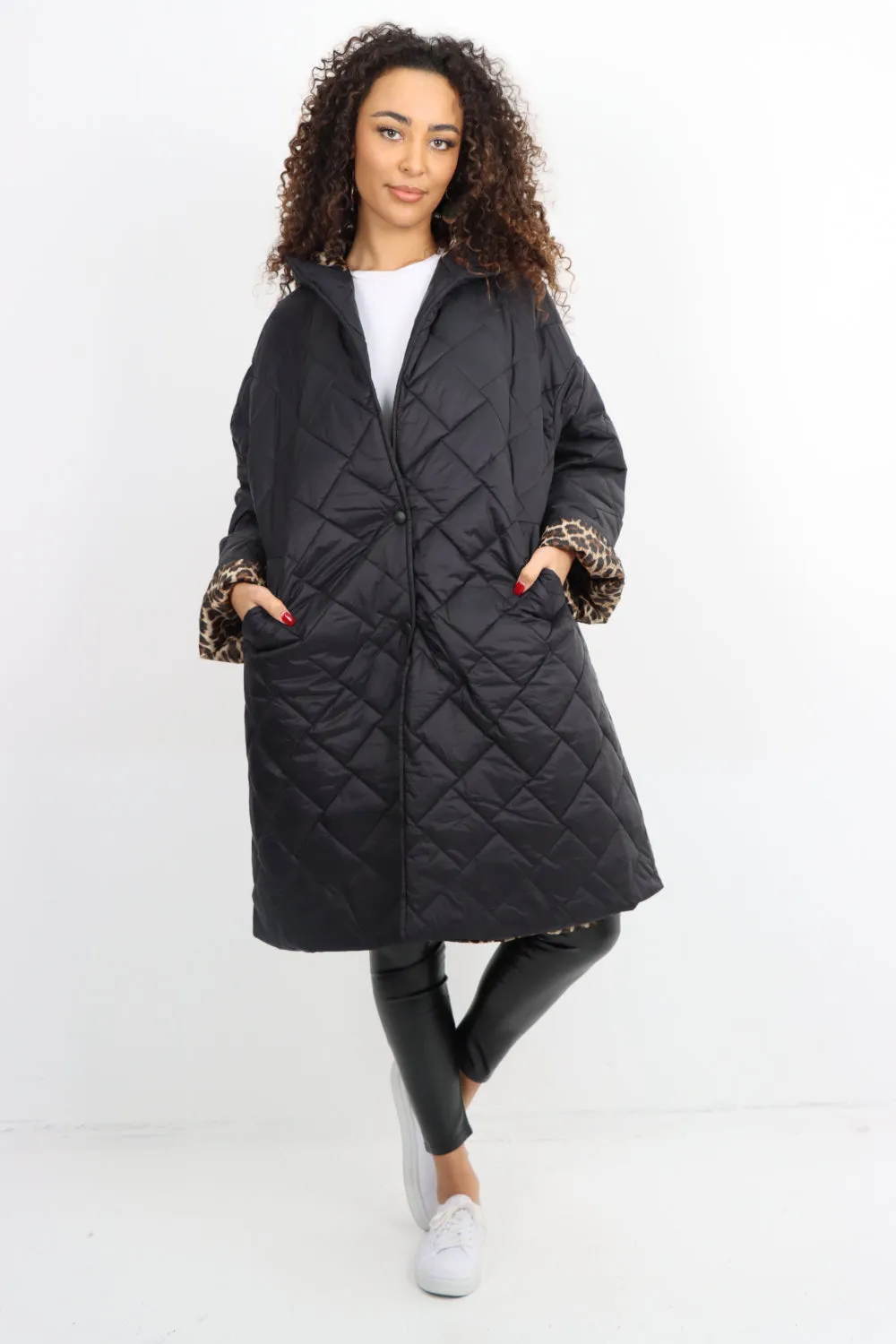 Italian  Hooded Longsleeve Leopard Lined Quilted Padded Jacket
