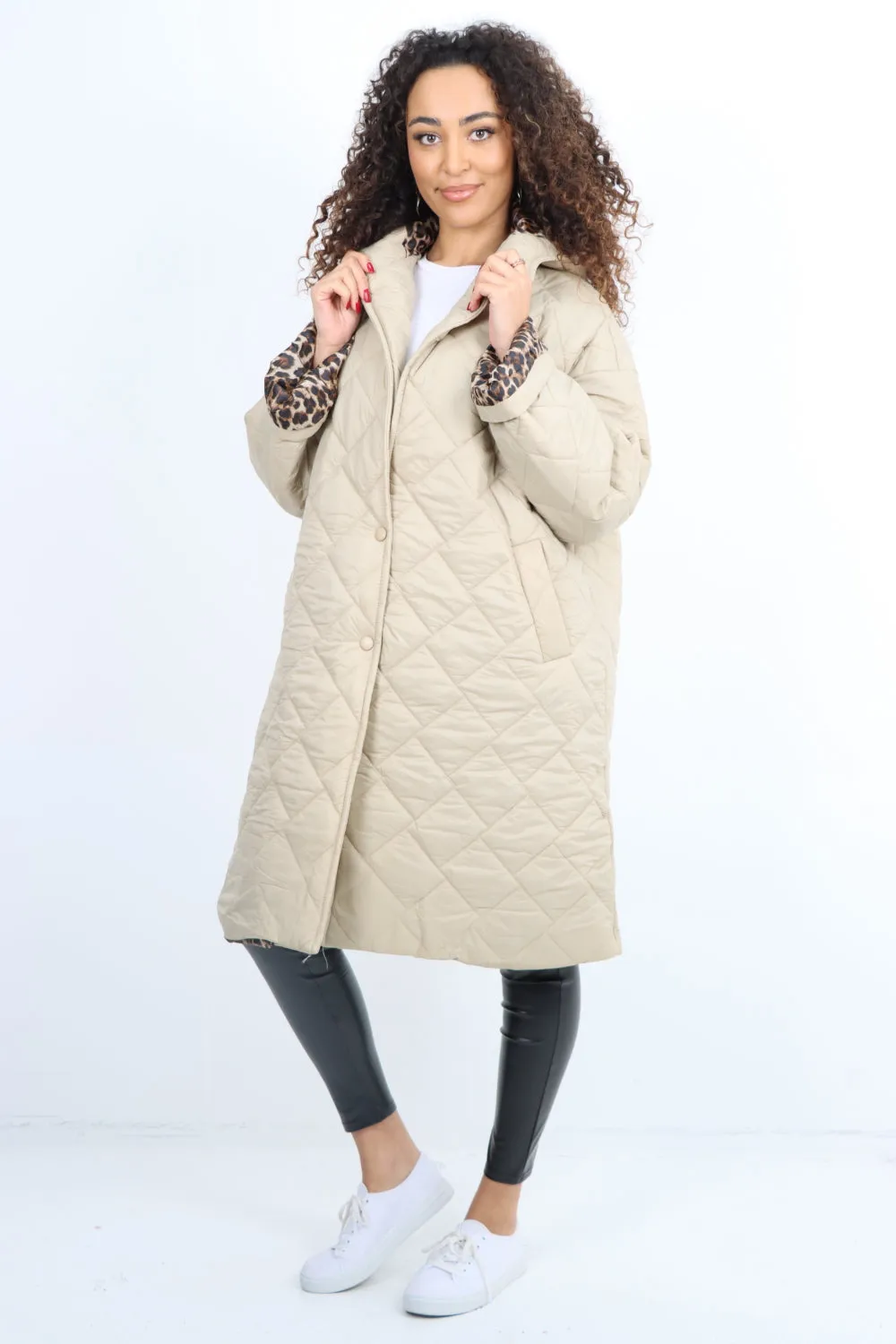 Italian  Hooded Longsleeve Leopard Lined Quilted Padded Jacket