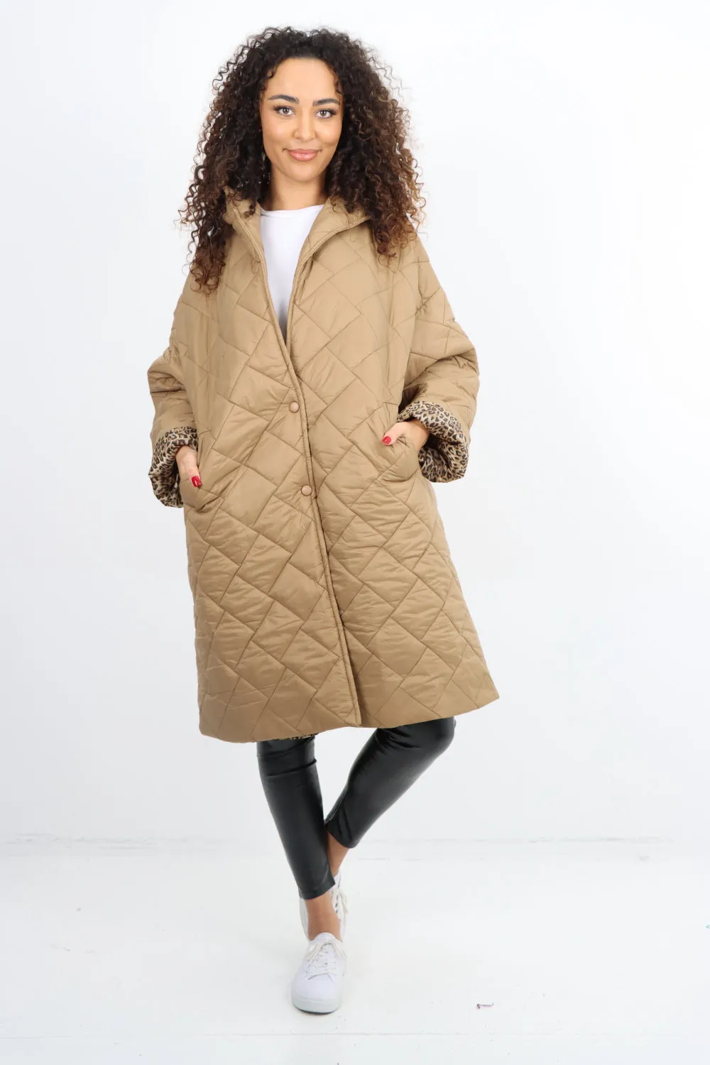 Italian  Hooded Longsleeve Leopard Lined Quilted Padded Jacket