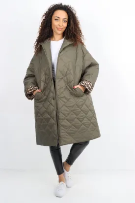 Italian  Hooded Longsleeve Leopard Lined Quilted Padded Jacket