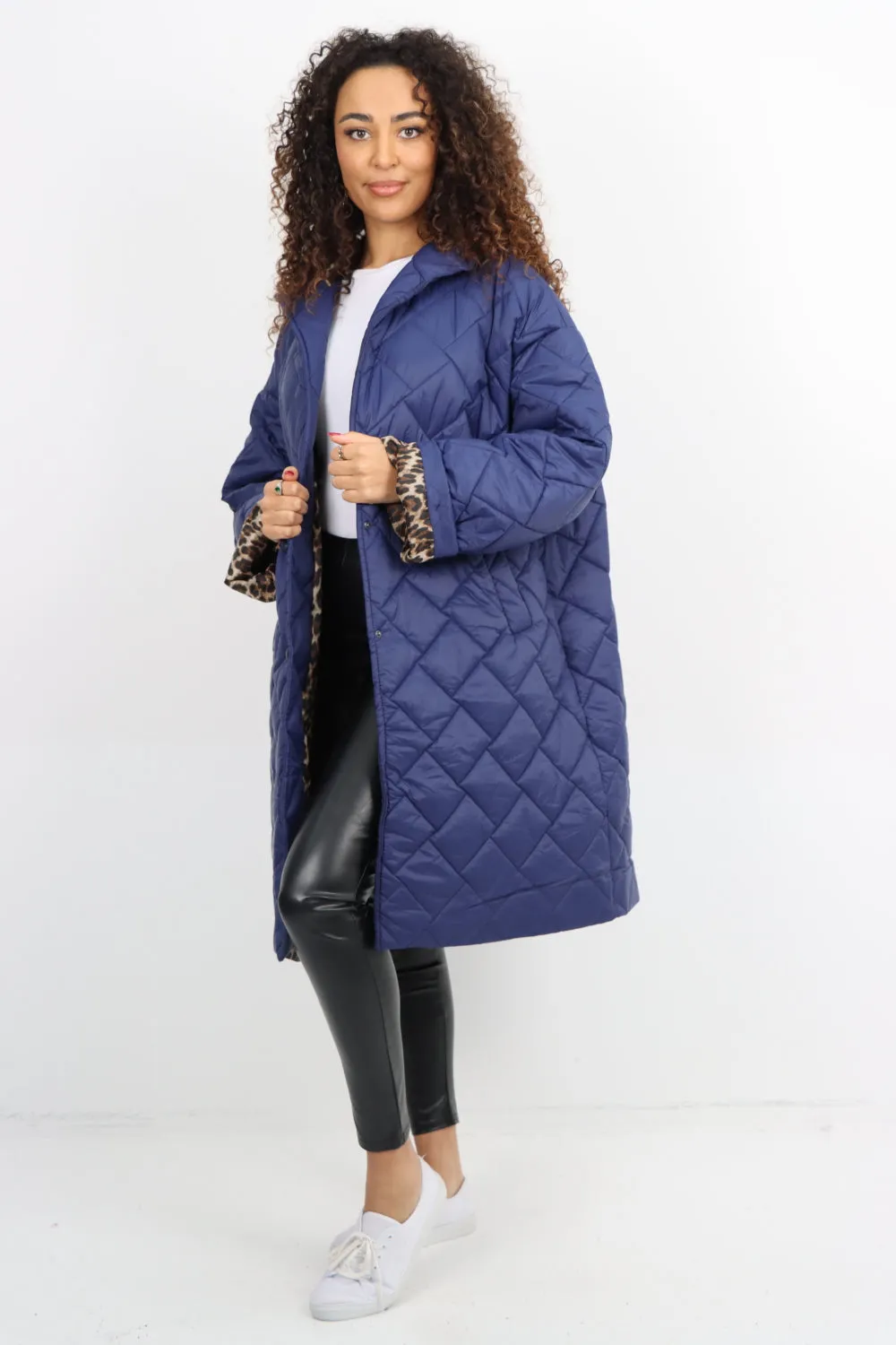 Italian  Hooded Longsleeve Leopard Lined Quilted Padded Jacket