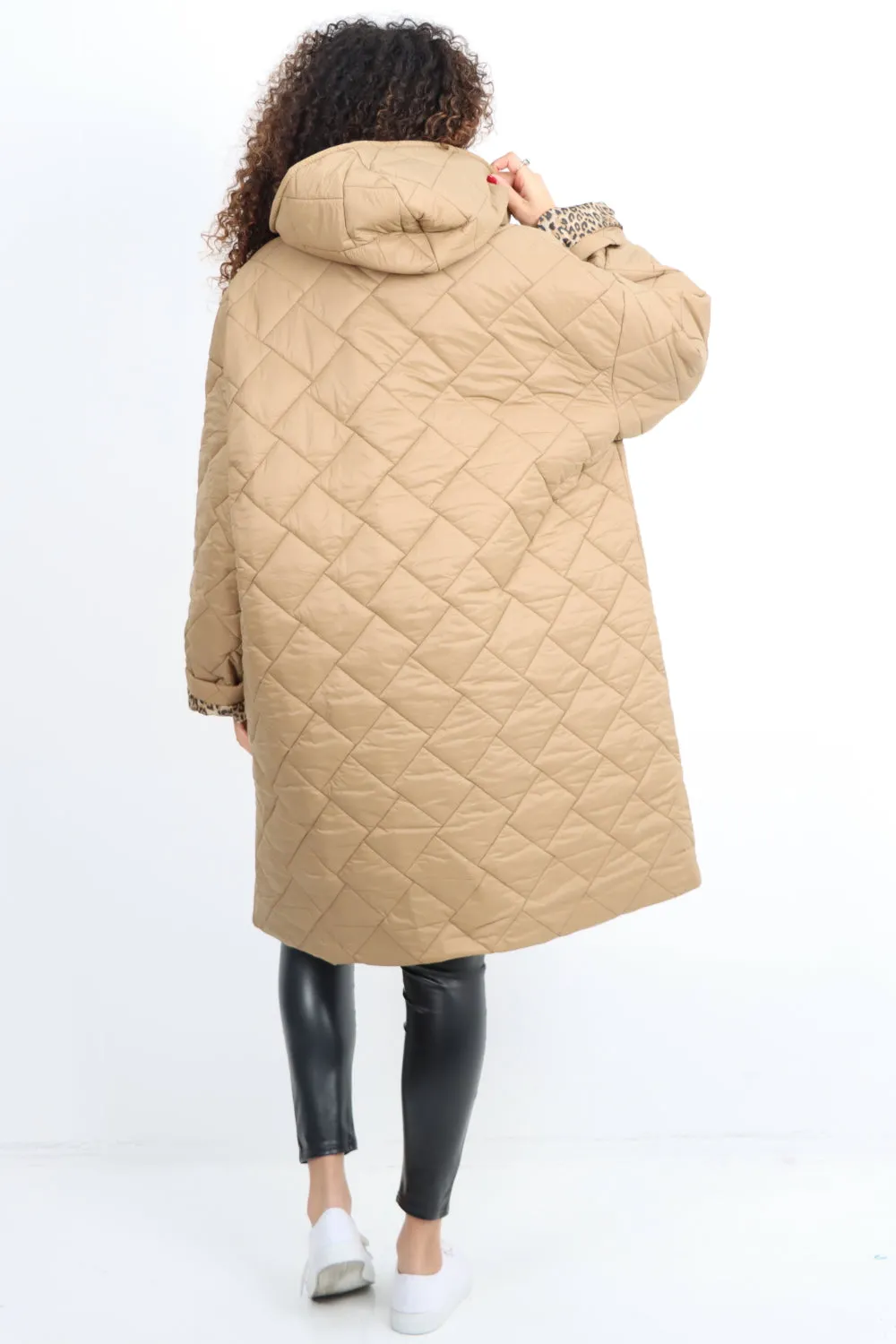 Italian  Hooded Longsleeve Leopard Lined Quilted Padded Jacket
